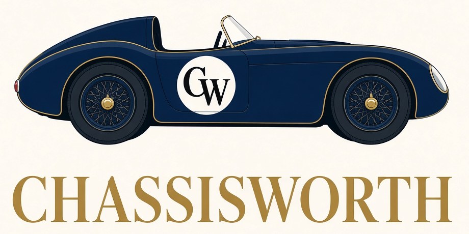 Chassisworth: navy vintage race car with a CW roundel